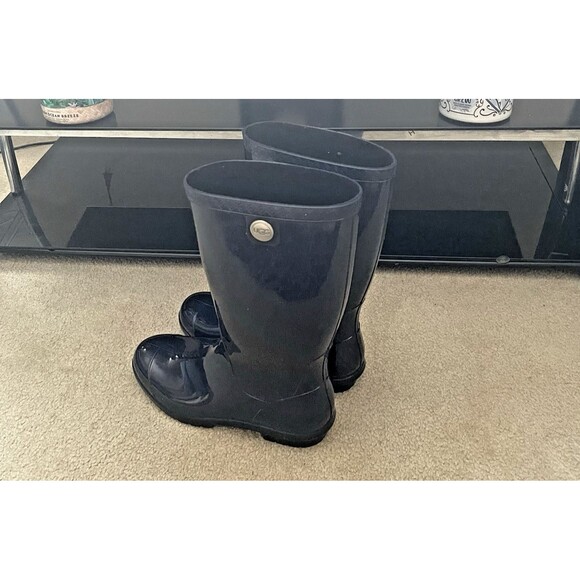 UGG Shaye Waterproof Tall Rain Boots Women’s Size 10 High Gloss Navy 1012350 - Picture 4 of 13